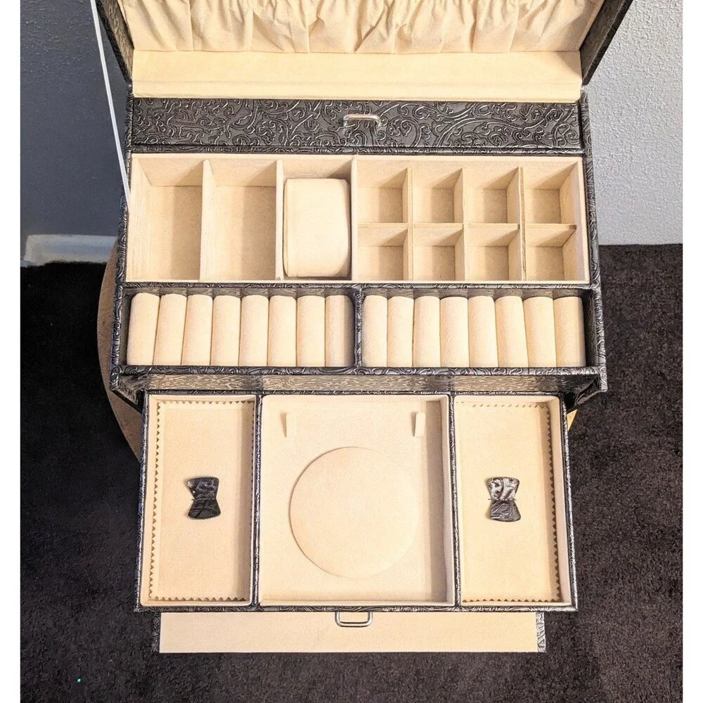 Jewelry Organizer Large 4-Sections Multiple Pieces Textured Exterior Latches